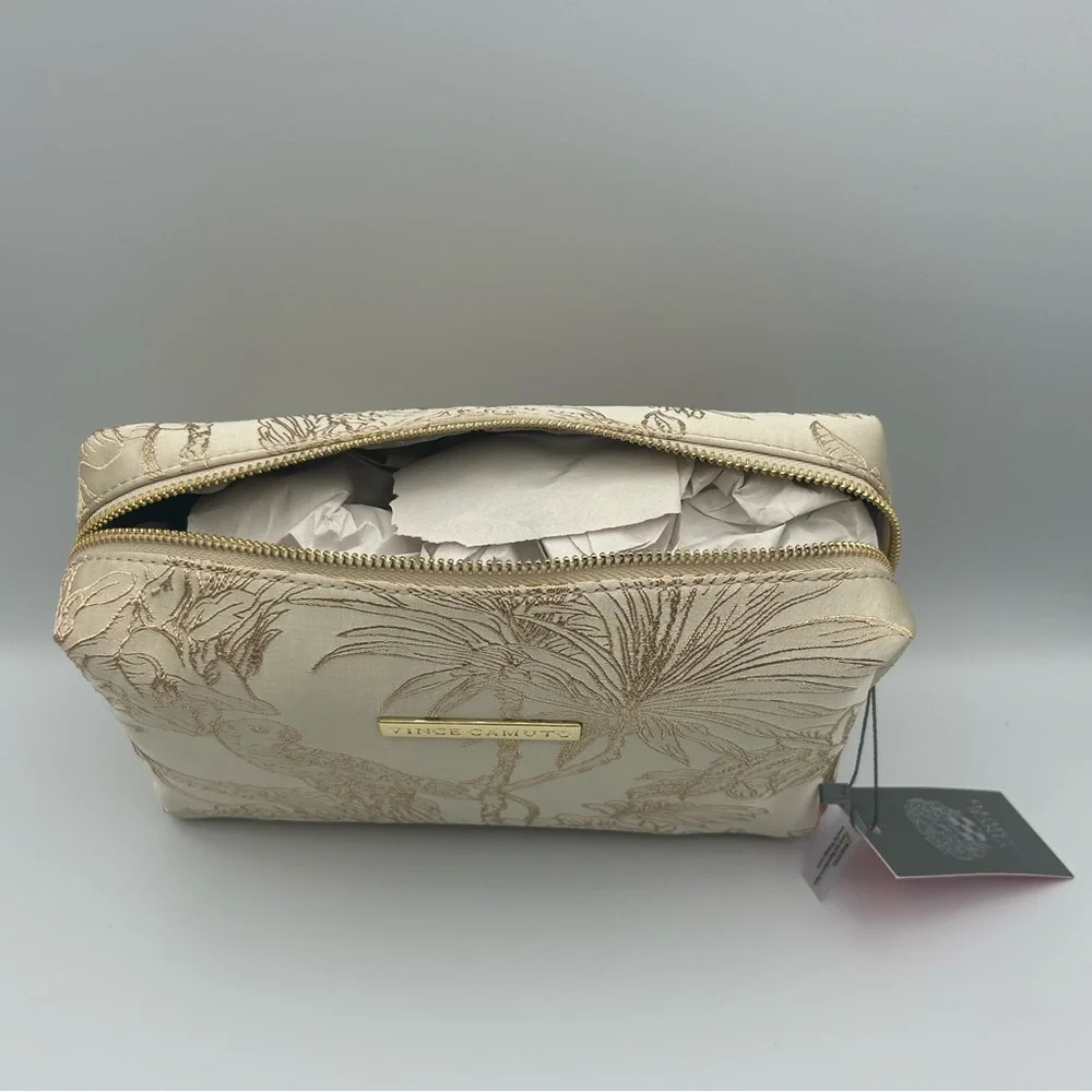 *New* Vince Camuto Cream and Gold Animal and Plant Scene Cosmetic/Travel Bag - Picture 7 of 15